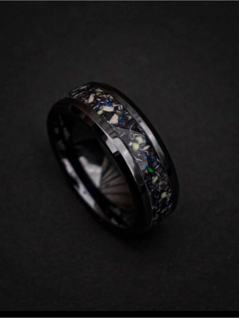 Mens wedding band-spinosaurus fossil and meteorite